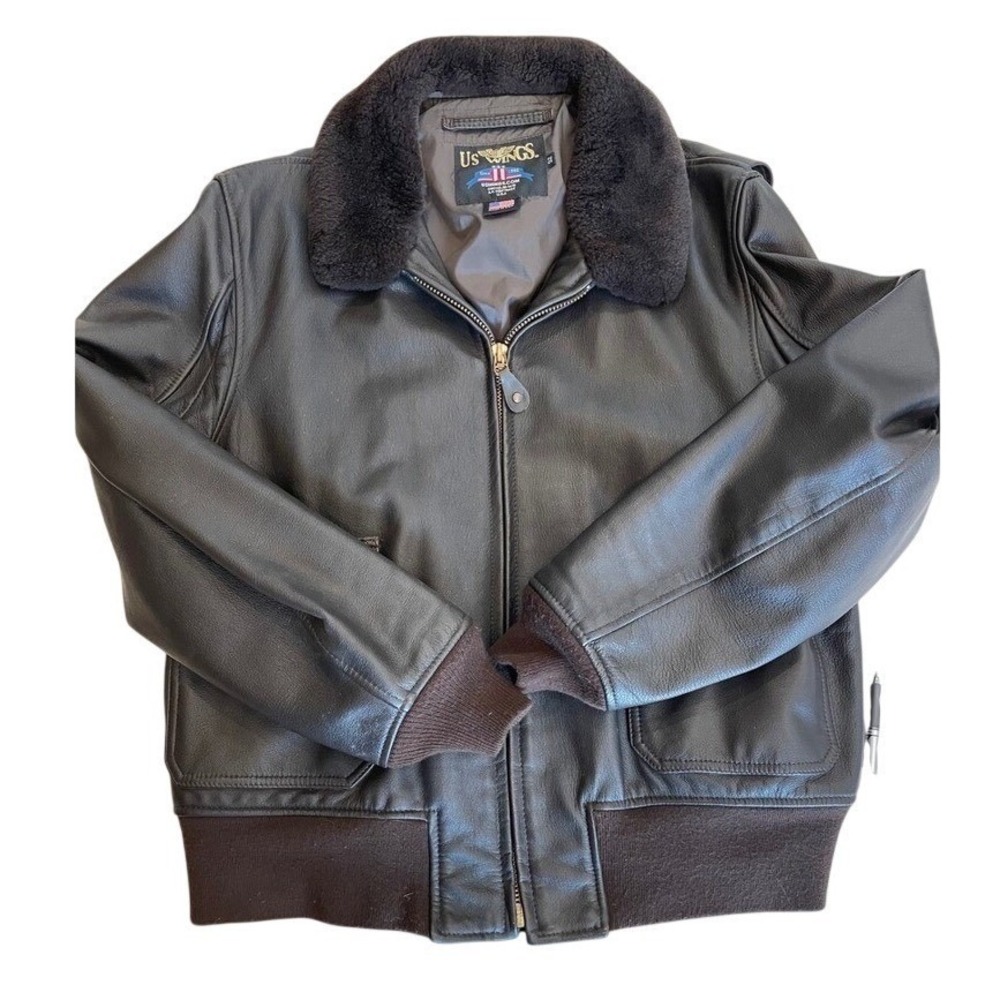 US Wings Mens Leather Bomber Jacket‎ G-1 Style Fur Collar Made in USA Size 52